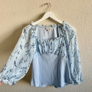 Status By Chenault Light Blue Blouse Sheer Sleeve Size L
